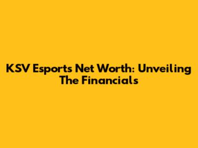 KSV Esports Net Worth: Unveiling The Financials